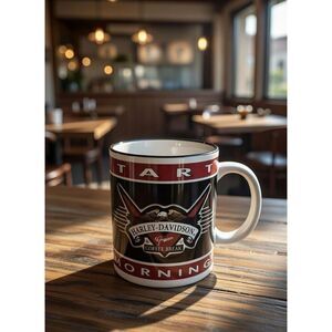 Harley Davidson Genuine Tea Coffee Break Mug 4" 1998 Kickstart Your Morning